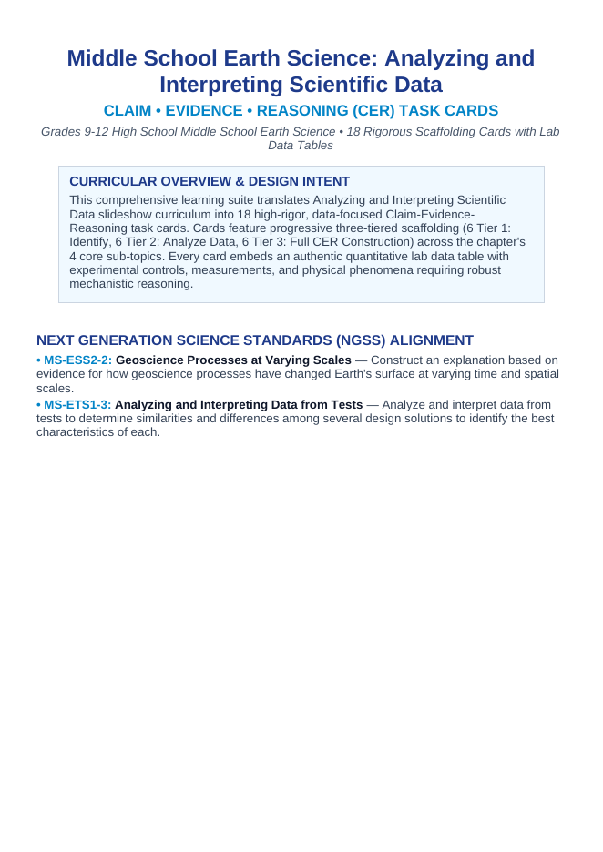 Analyzing & Interpreting Scientific Data CER Task Cards sample page