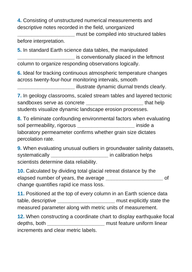 Analyzing & Interpreting Scientific Data Fill-in-the-Blank Vocabulary Worksheet sample page