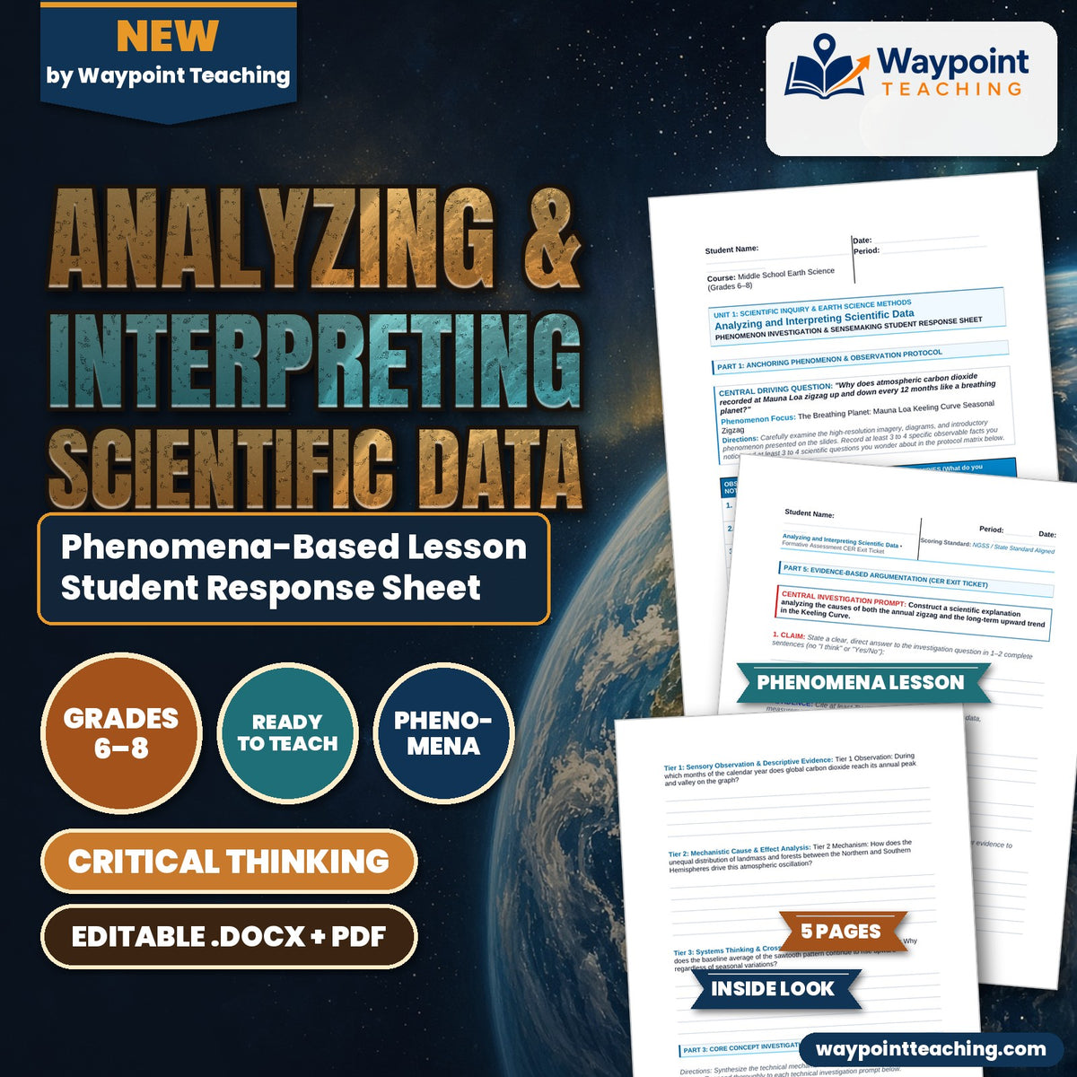 Analyzing & Interpreting Scientific Data Phenomena-Based Lesson: The Breathing Planet: Mauna Loa Keeling Curve Seasonal Zigzag Student Response Sheet cover