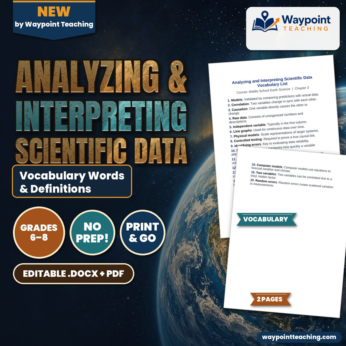Analyzing & Interpreting Scientific Data Vocabulary Words & Definitions cover