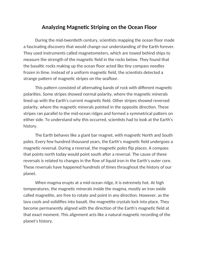 Analyzing Magnetic Striping on the Ocean Floor Reading Worksheet sample page