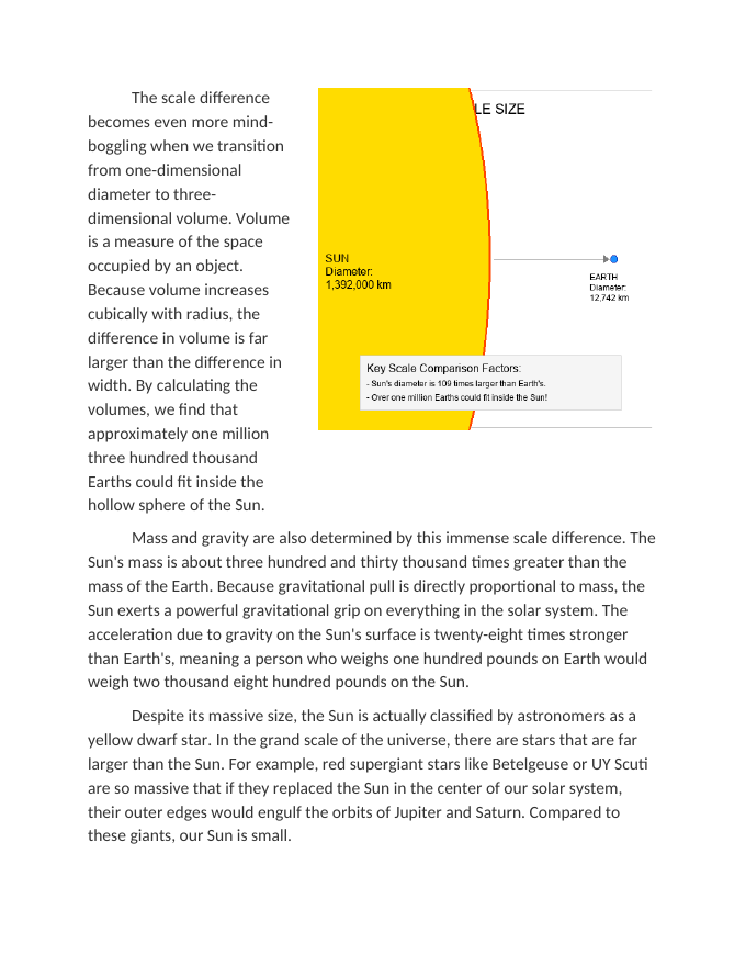 Analyzing the Scale Size of the Sun Compared to Earth Reading Worksheet sample page