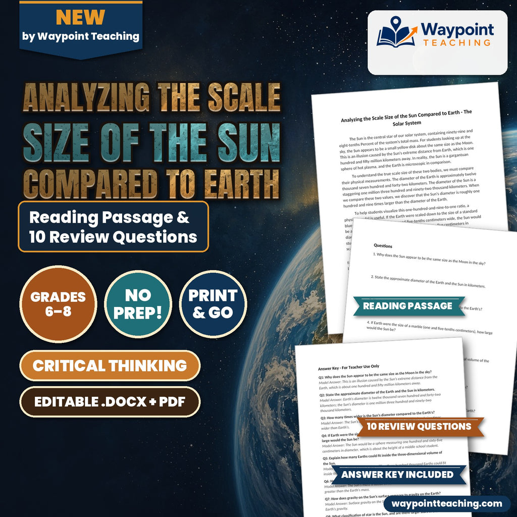 Analyzing the Scale Size of the Sun Compared to Earth Reading Worksheet cover