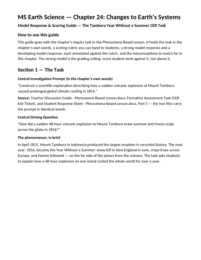 Changes to Earth's Systems Model Response & Scoring Guide sample page