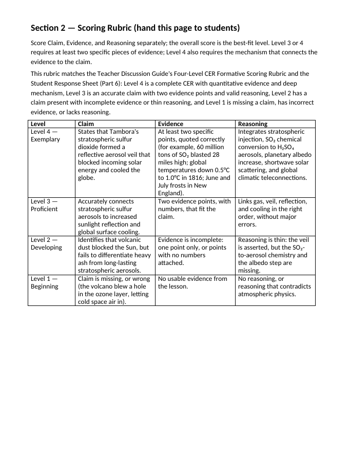 Changes to Earth's Systems Model Response & Scoring Guide sample page