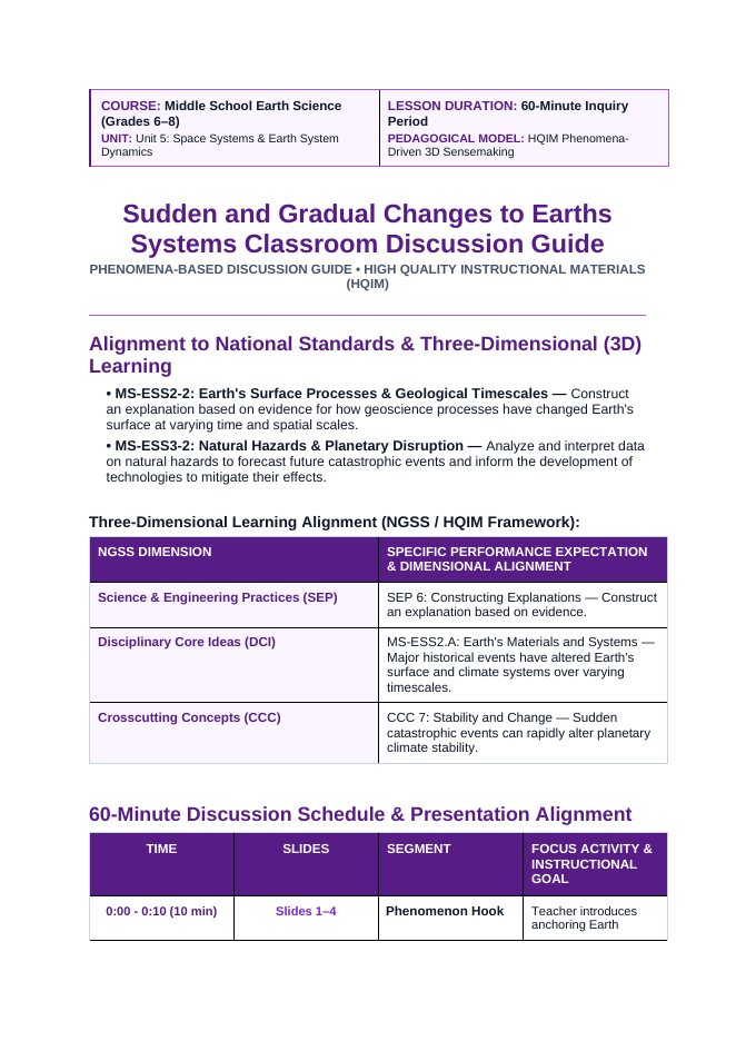 Changes to Earth's Systems Phenomena-Based Lesson: Mount Tambora 1815: The Volcanic Winter That Erased Summer Across the Globe Teacher Discussion Guide sample page