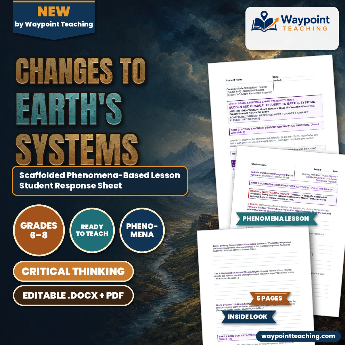 Changes to Earth's Systems Scaffolded Phenomena-Based Lesson: Mount Tambora 1815: The Volcanic Winter That Erased Summer Across the Globe Student Response Sheet cover