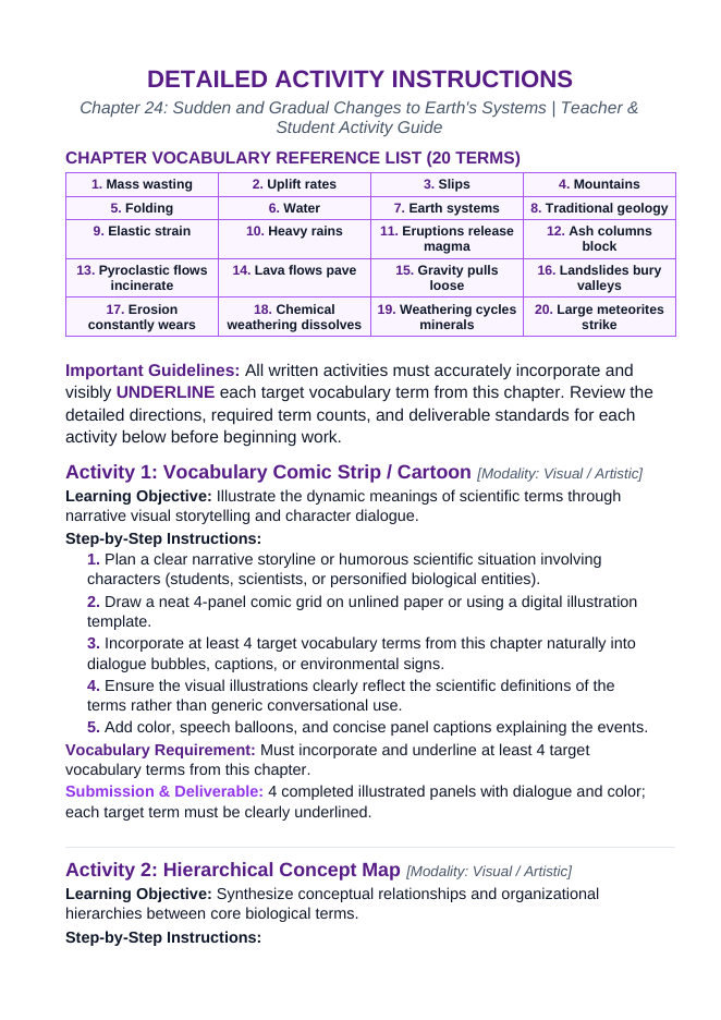 Changes to Earth's Systems Vocabulary Choice Board sample page