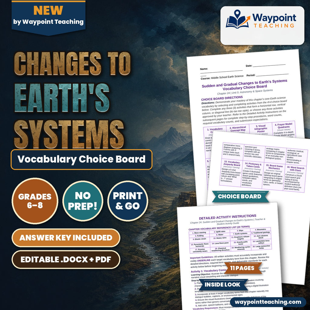 Changes to Earth's Systems Vocabulary Choice Board cover