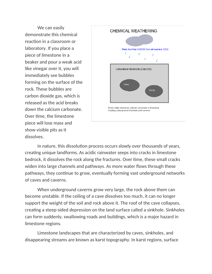 Chemical Weathering The Effect of Weak Acids on Limestone Reading Worksheet sample page