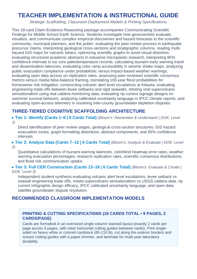 Communicating Scientific Findings CER Task Cards sample page