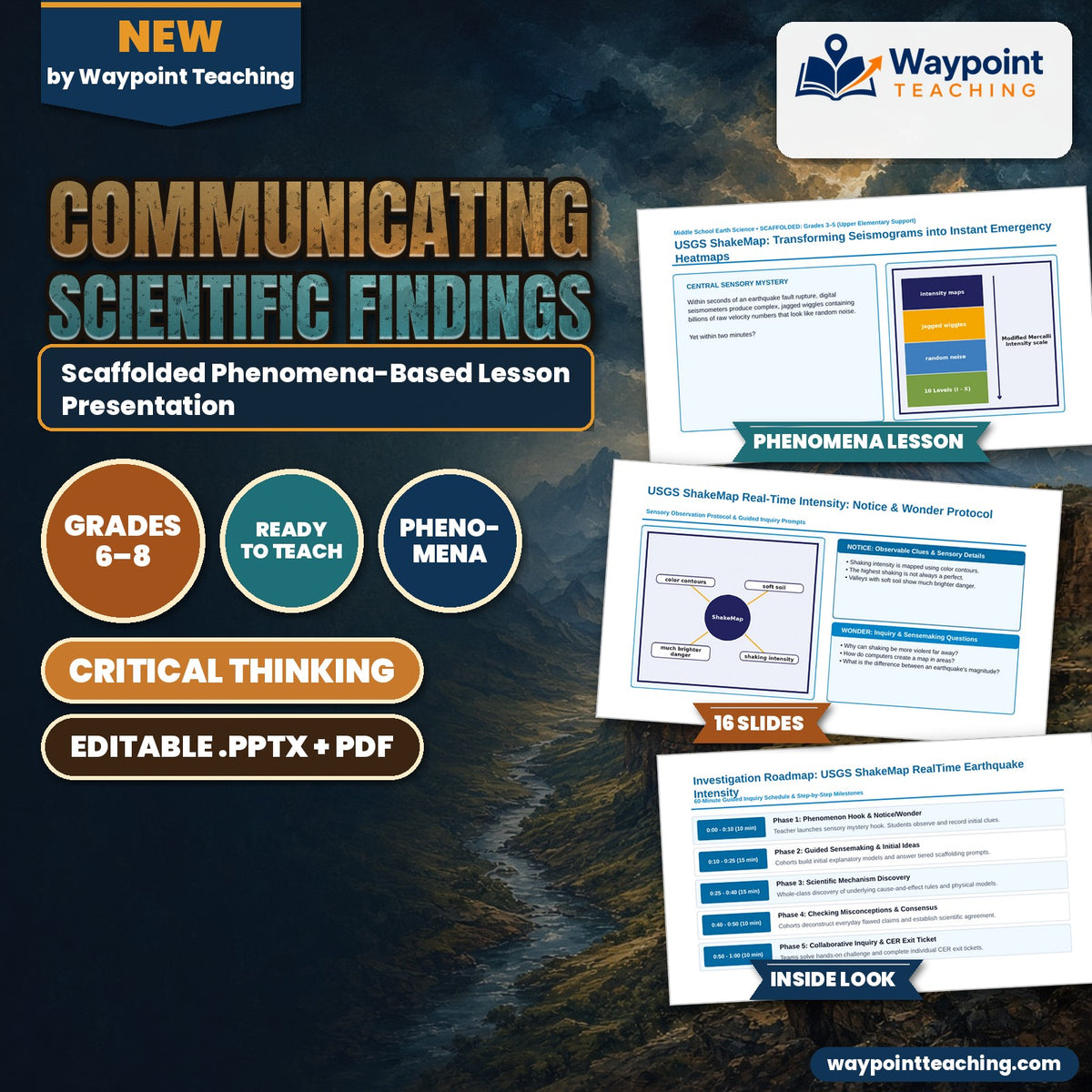 Communicating Scientific Findings Scaffolded Phenomena-Based Lesson: USGS ShakeMap: Transforming Seismograms into Instant Emergency Heatmaps Presentation cover