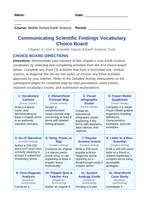 Communicating Scientific Findings Vocabulary Choice Board sample page