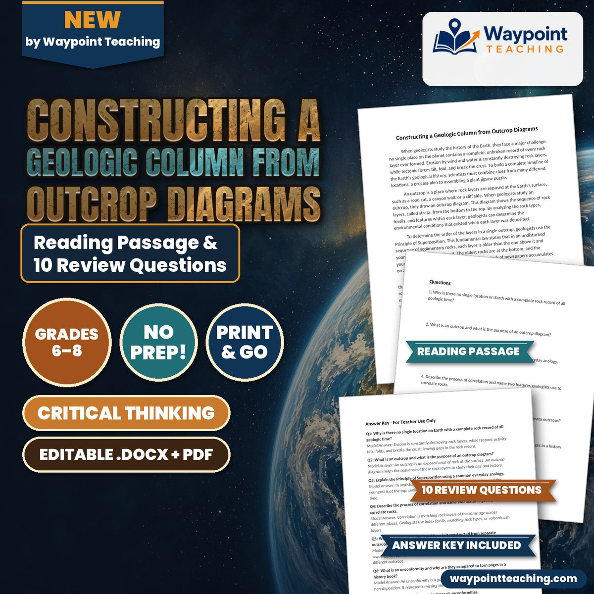 Constructing a Geologic Column from Outcrop Diagrams Reading Worksheet cover