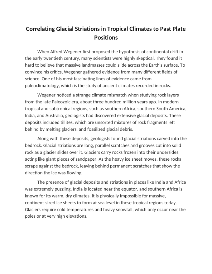 Correlating Glacial Striations in Tropical Climates to Past Plate Positions Reading Worksheet sample page