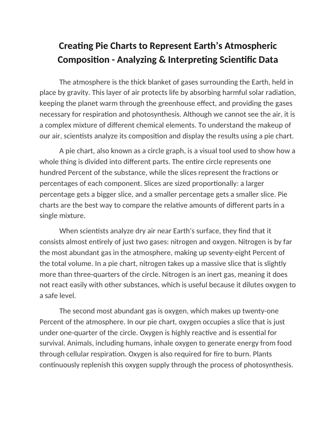 Creating Pie Charts to Represent Earth’s Atmospheric Composition Reading Worksheet sample page