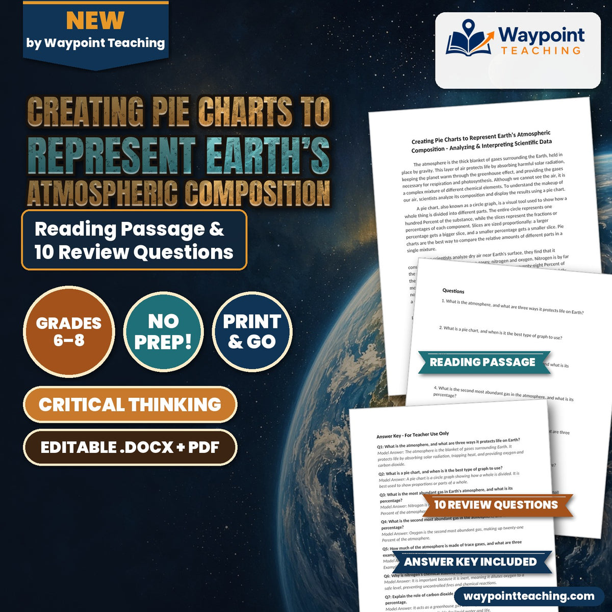 Creating Pie Charts to Represent Earth’s Atmospheric Composition Reading Worksheet cover