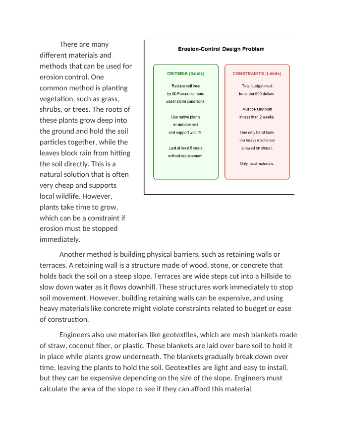 Defining Criteria and Constraints for an Erosion-Control Design Problem Reading Worksheet sample page