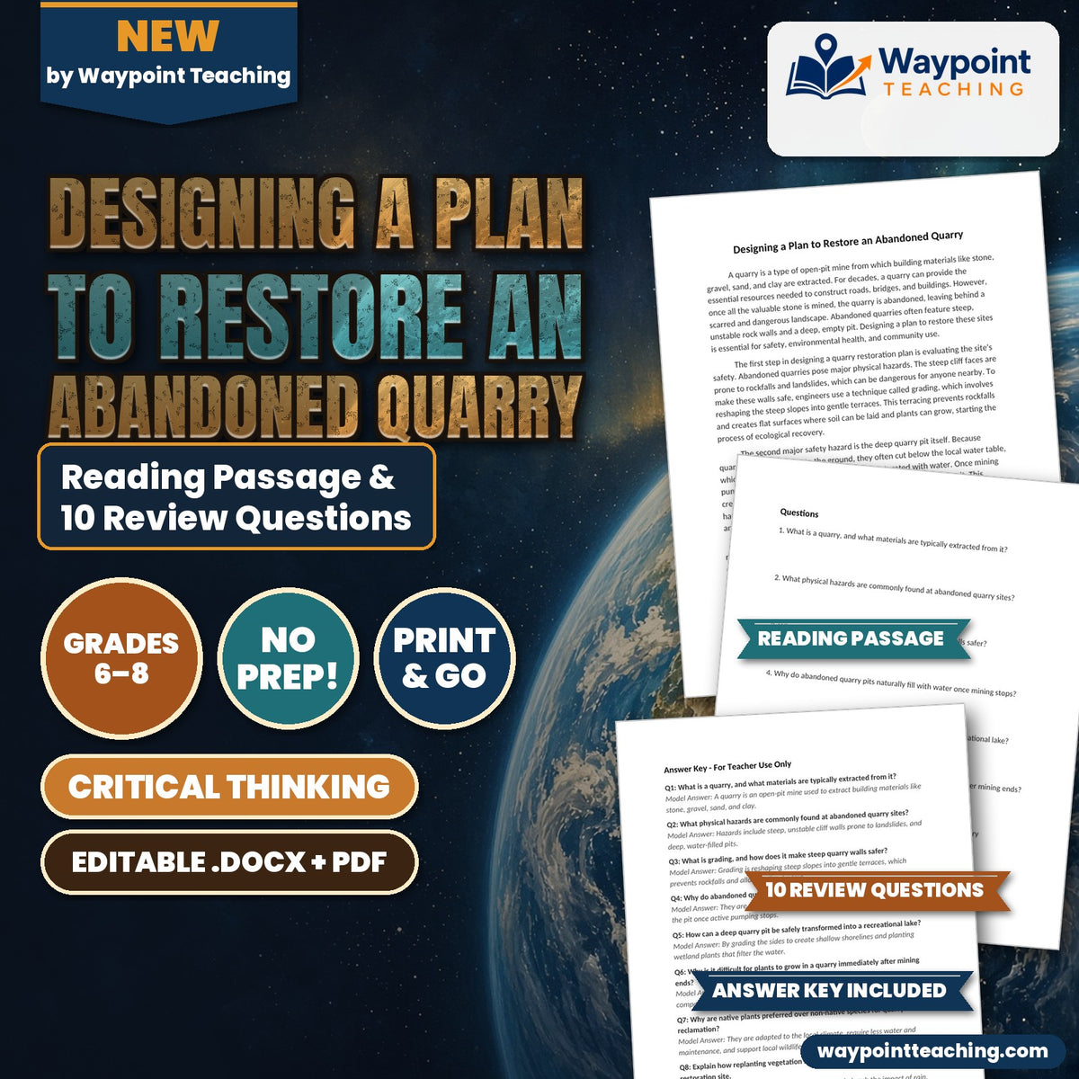 Designing a Plan to Restore an Abandoned Quarry Reading Worksheet cover