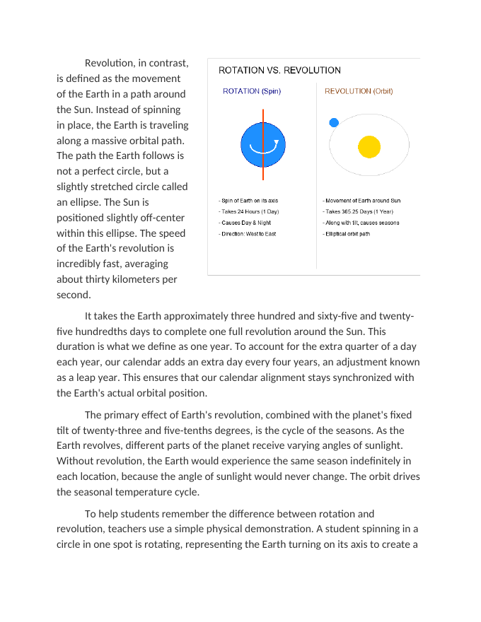 Differentiating Between Rotation (Days) and Revolution (Years) Reading Worksheet sample page