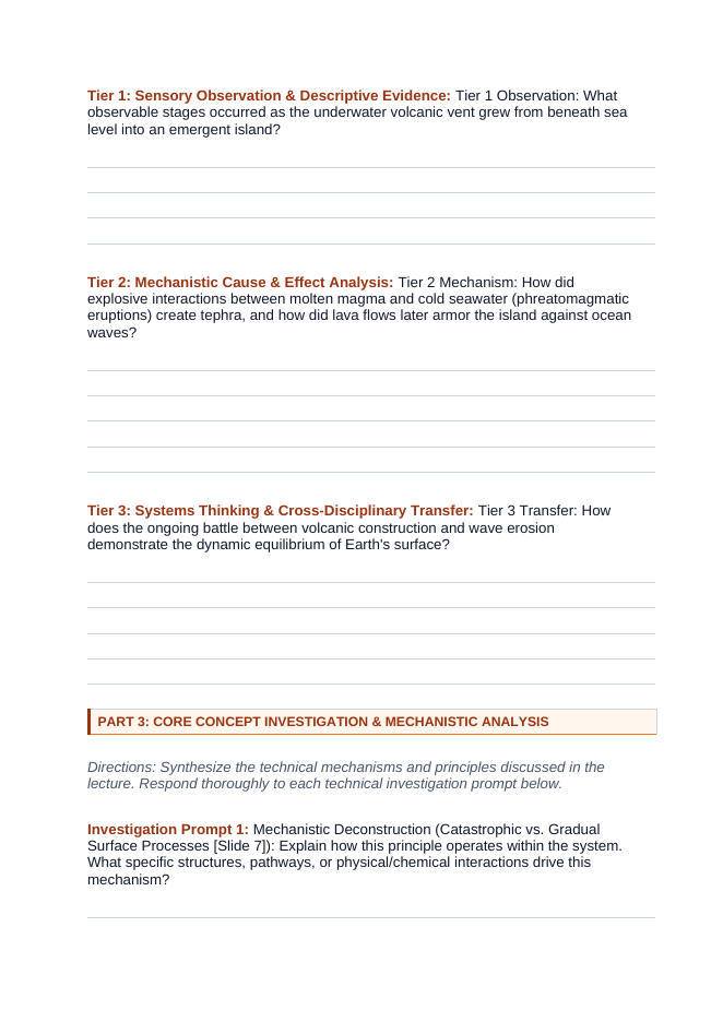 Earth's Changing Surface Over Time Phenomena-Based Lesson: The Birth of Surtsey: A Pristine Volcanic Island Emerging from the Ocean in Days Student Response Sheet sample page