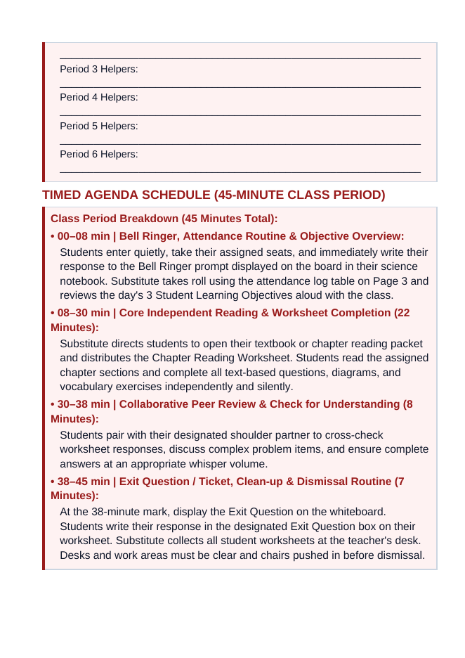 Earth's Layers & Structure Substitute Lesson Plan sample page