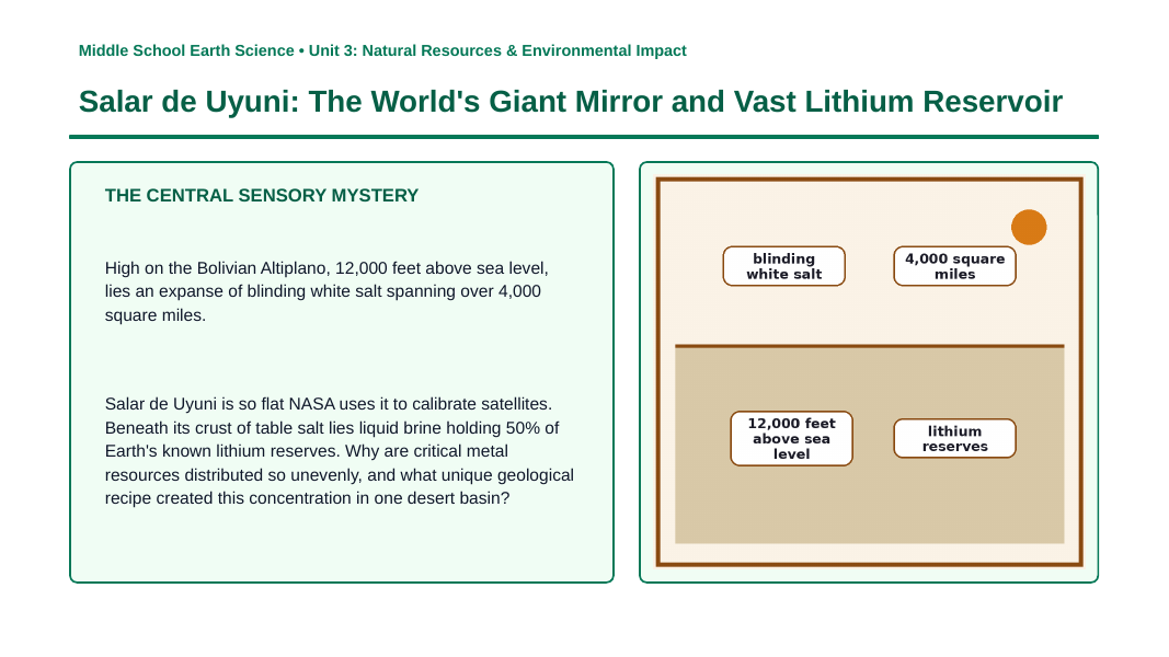 Earth's Natural Resources Phenomena-Based Lesson: Salar de Uyuni: The World's Giant Mirror and Vast Lithium Reservoir Presentation sample page