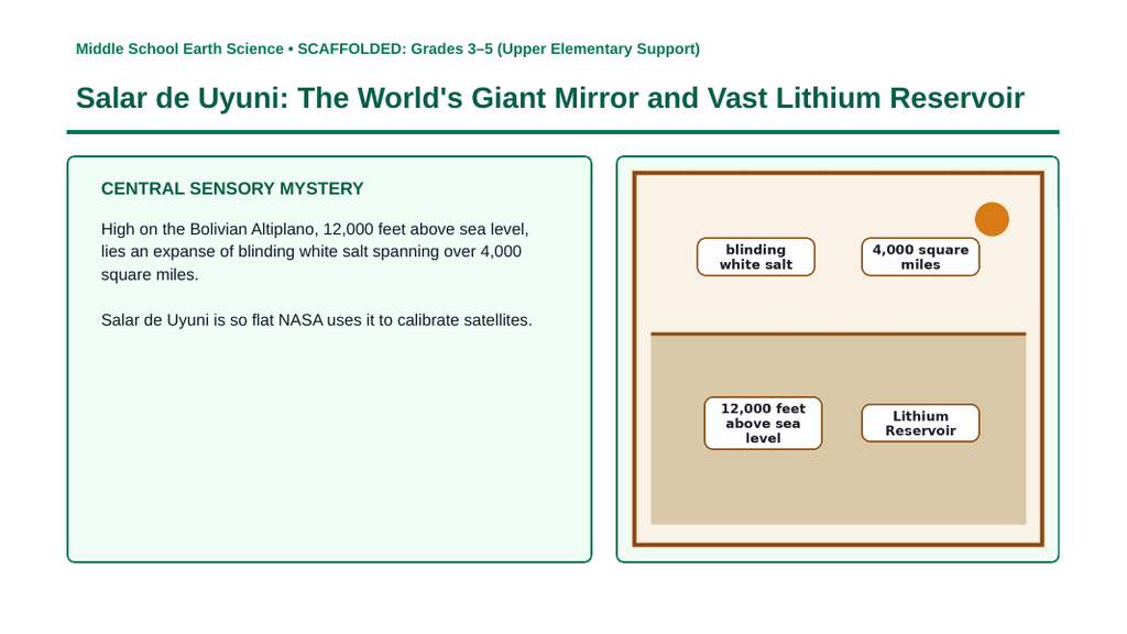 Earth's Natural Resources Scaffolded Phenomena-Based Lesson: Salar de Uyuni: The World's Giant Mirror and Vast Lithium Reservoir Presentation sample page