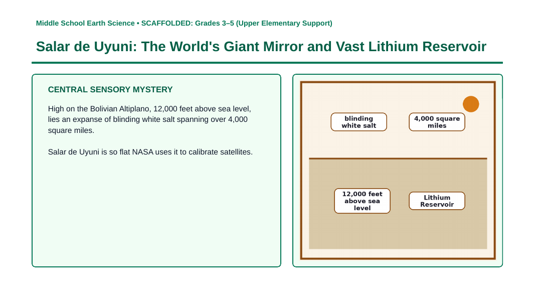 Earth's Natural Resources Scaffolded Phenomena-Based Lesson: Salar de Uyuni: The World's Giant Mirror and Vast Lithium Reservoir Presentation sample page