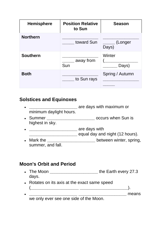 Earth's Rotations, Revolutions, & Phases Guided Notes sample page