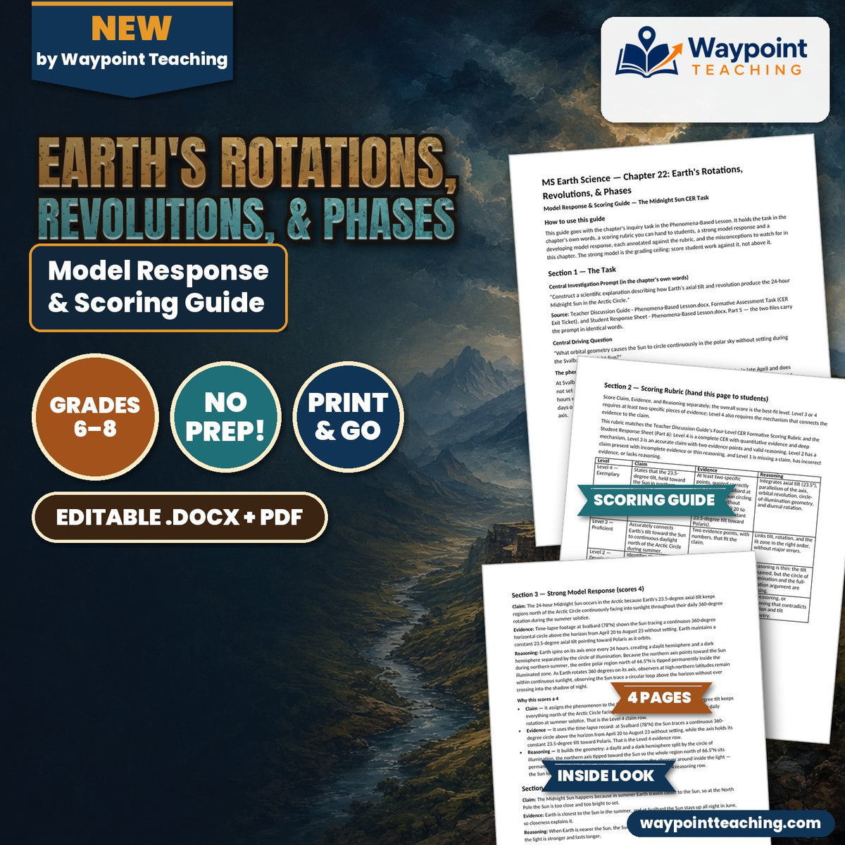 Earth's Rotations, Revolutions, & Phases Model Response & Scoring Guide cover