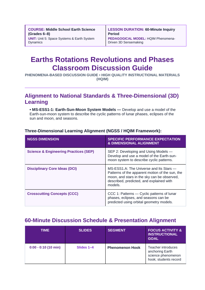 Earth's Rotations, Revolutions, & Phases Phenomena-Based Lesson: The Svalbard Midnight Sun: A 24-Hour Circular Horizon Loop Without Night Teacher Discussion Guide sample page