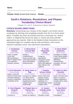 Earth's Rotations, Revolutions, & Phases Vocabulary Choice Board sample page