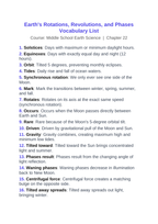 Earth's Rotations, Revolutions, & Phases Vocabulary Words & Definitions sample page