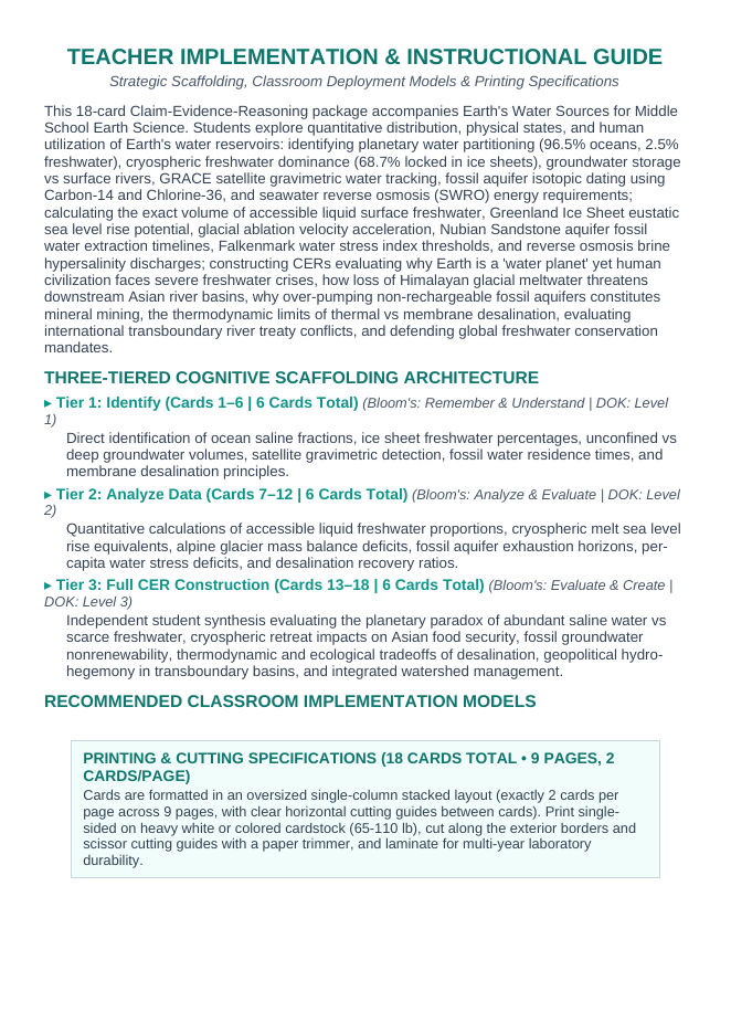 Earth's Water Sources CER Task Cards sample page