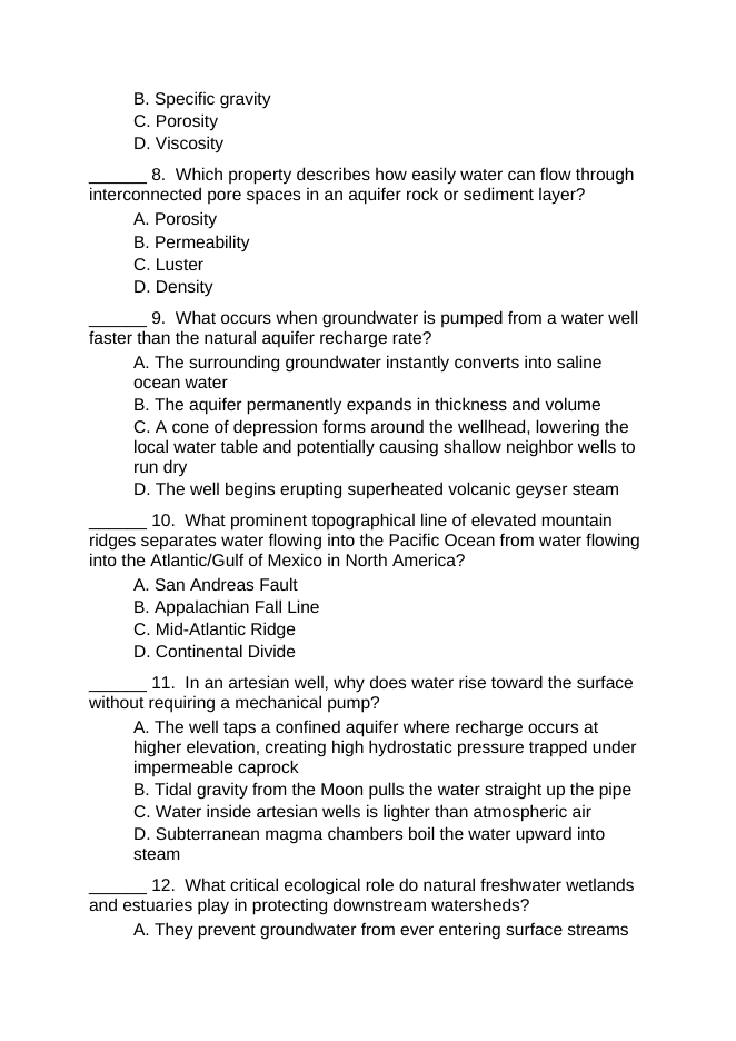 Earth's Water Sources Lesson Quiz sample page