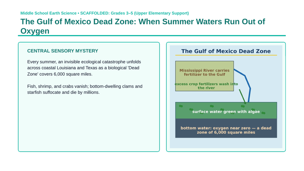 Ecosystems & Water Quality Scaffolded Phenomena-Based Lesson: The Gulf of Mexico Dead Zone: When Summer Waters Run Out of Oxygen Presentation sample page