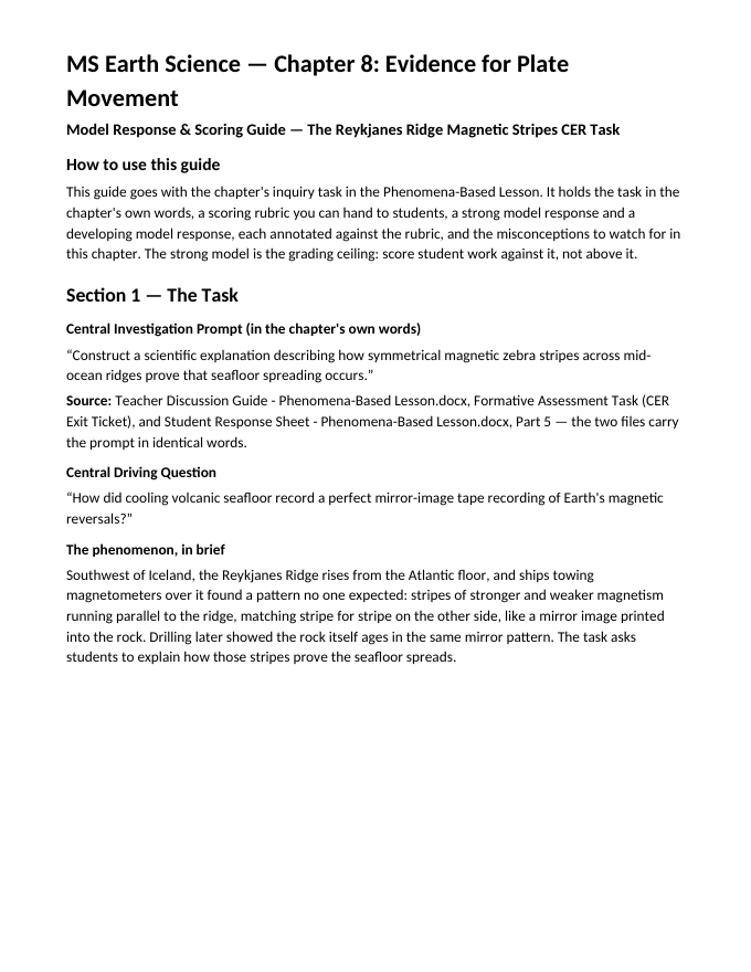 Evidence for Plate Movement Model Response & Scoring Guide sample page