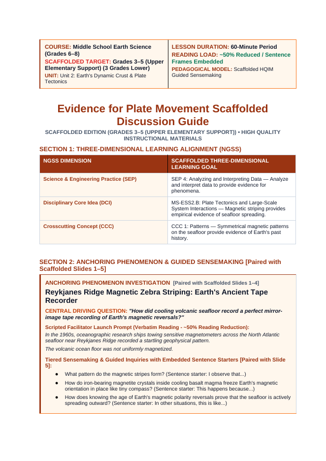 Evidence for Plate Movement Scaffolded Phenomena-Based Lesson: Reykjanes Ridge Magnetic Zebra Striping: Earth's Ancient Tape Recorder Teacher Discussion Guide sample page