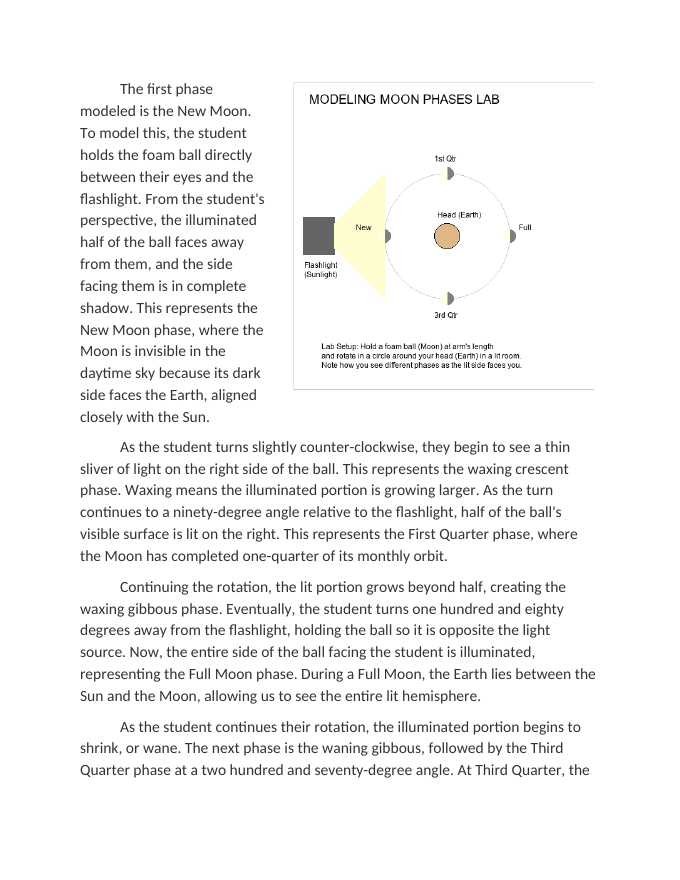 Flashlight and Foam Ball Lab: Modeling the Phases of the Moon Reading Worksheet sample page