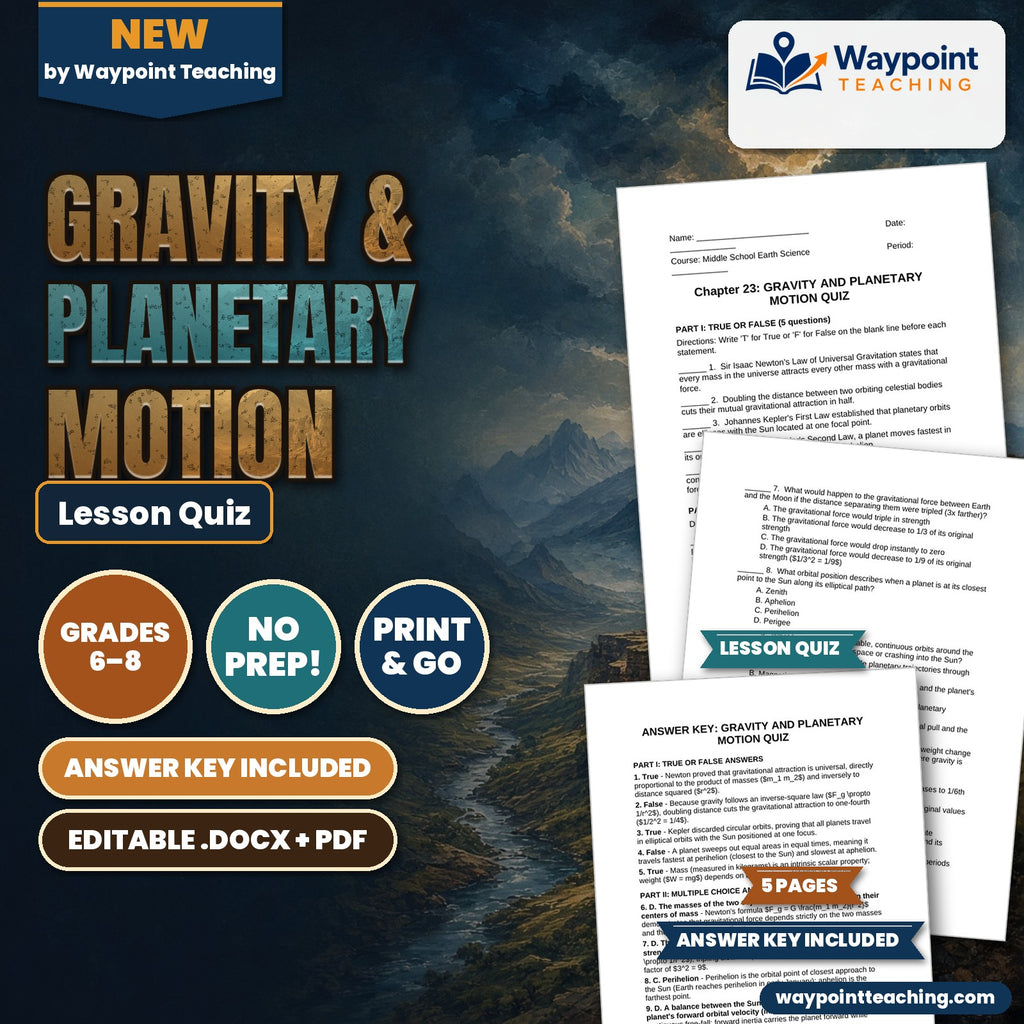 Gravity & Planetary Motion Lesson Quiz cover
