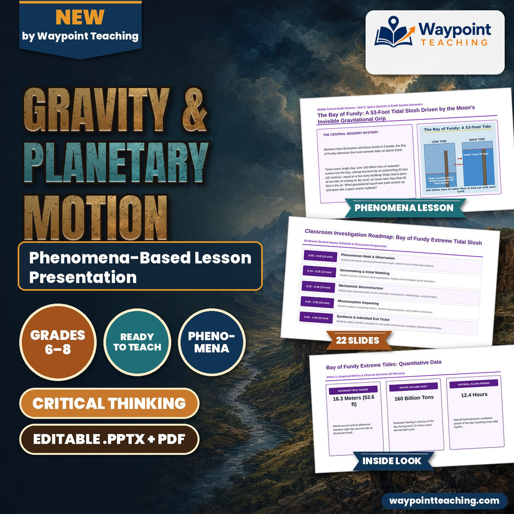 Gravity & Planetary Motion Phenomena-Based Lesson: The Bay of Fundy: A 53-Foot Tidal Slosh Driven by the Moon's Invisible Gravitational Grip Presentation cover