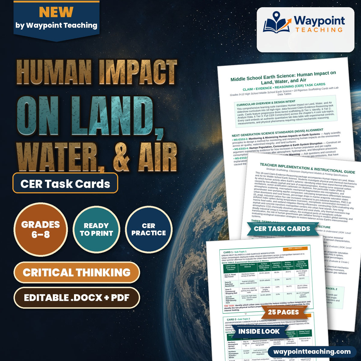 Human Impact on Land, Water, & Air CER Task Cards cover