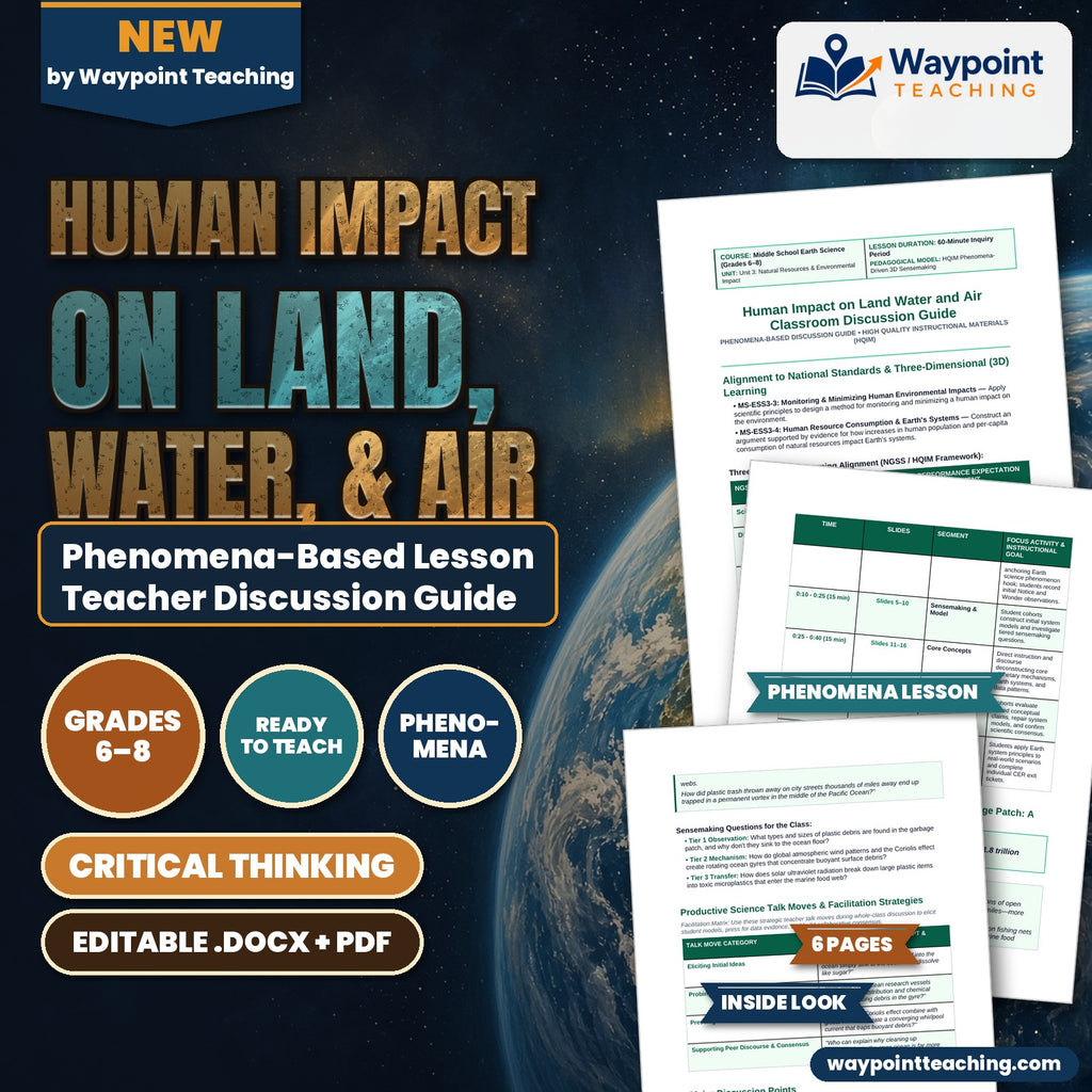 Human Impact on Land, Water, & Air Phenomena-Based Lesson: The Great Pacific Garbage Patch: A Swirling Plastic Vortex in the Open Ocean Teacher Discussion Guide cover