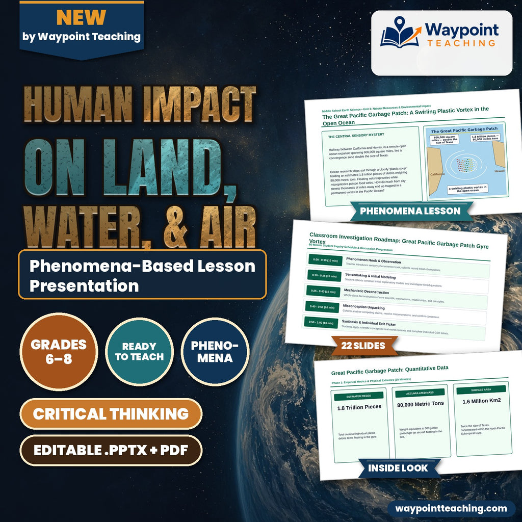 Human Impact on Land, Water, & Air Phenomena-Based Lesson: The Great Pacific Garbage Patch: A Swirling Plastic Vortex in the Open Ocean Presentation cover