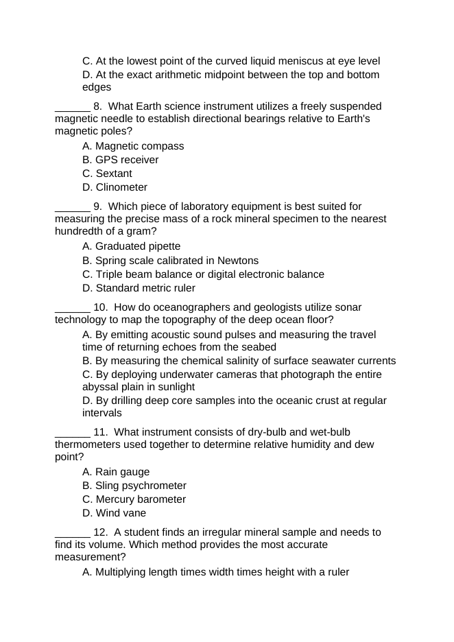 Instruments Used in Earth Science Lesson Quiz sample page