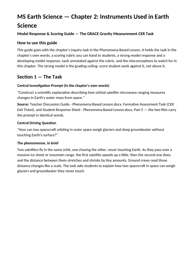 Instruments Used in Earth Science Model Response & Scoring Guide sample page
