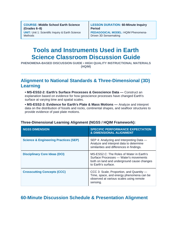 Instruments Used in Earth Science Phenomena-Based Lesson: Twin GRACE Satellites Measuring Planetary Ice Loss Across Orbiting Microns Teacher Discussion Guide sample page