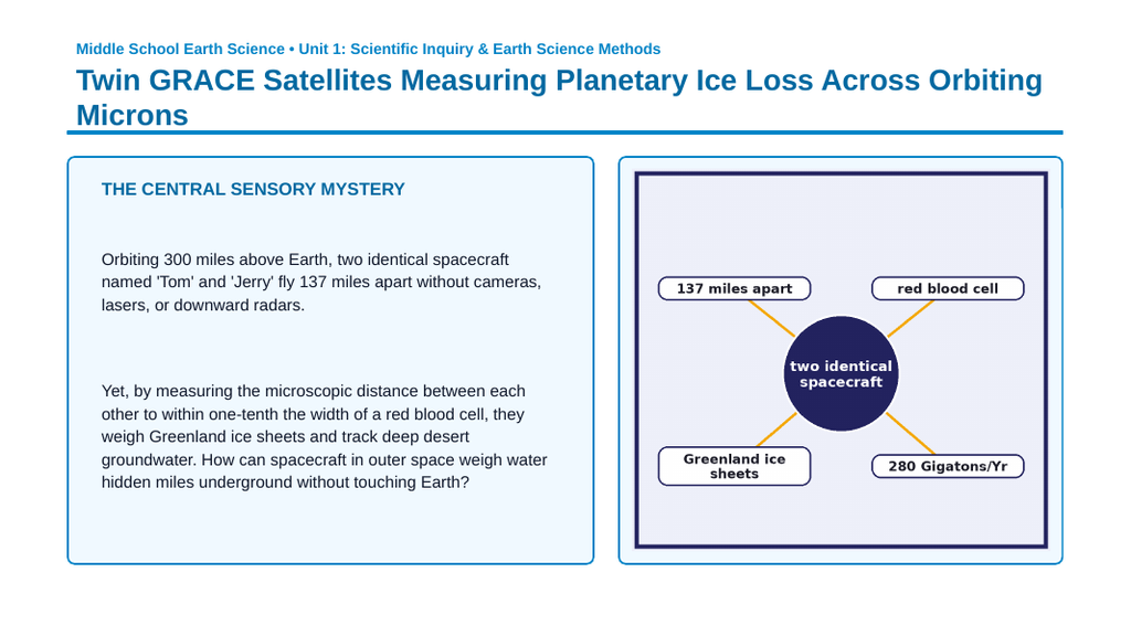 Instruments Used in Earth Science Phenomena-Based Lesson: Twin GRACE Satellites Measuring Planetary Ice Loss Across Orbiting Microns Presentation sample page