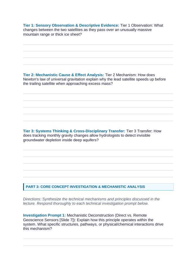 Instruments Used in Earth Science Phenomena-Based Lesson: Twin GRACE Satellites Measuring Planetary Ice Loss Across Orbiting Microns Student Response Sheet sample page